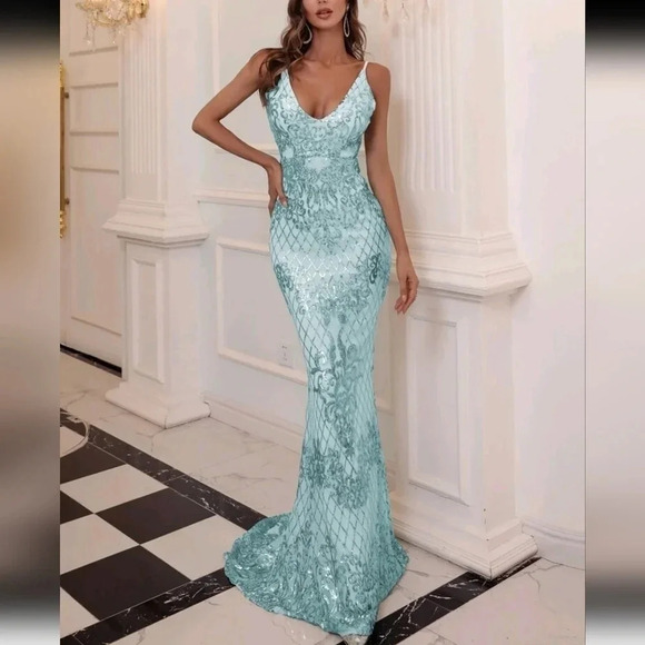 Hem Backless Sequin Prom Dress - Picture 1 of 6